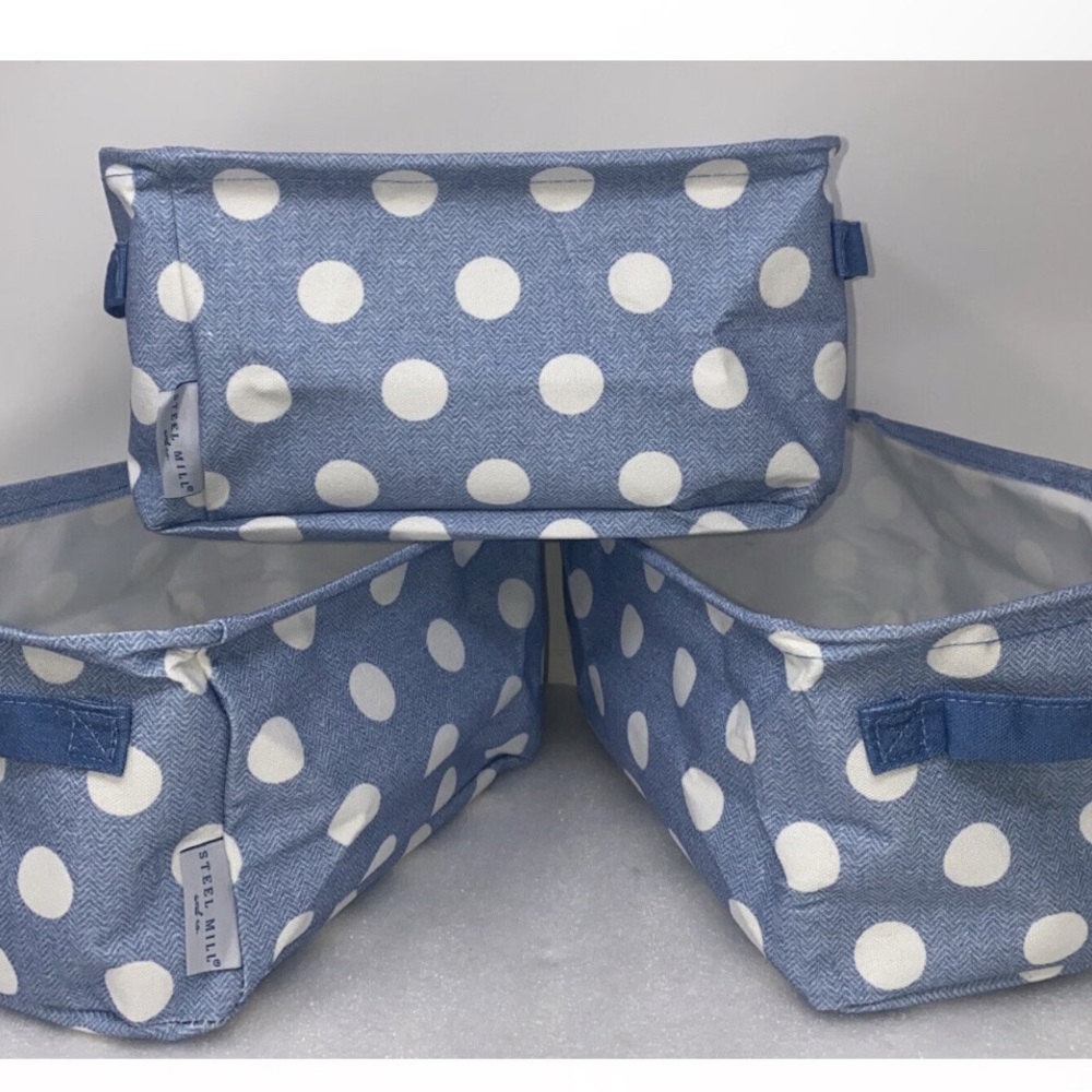Blue and White Polka Dot Storage Bins